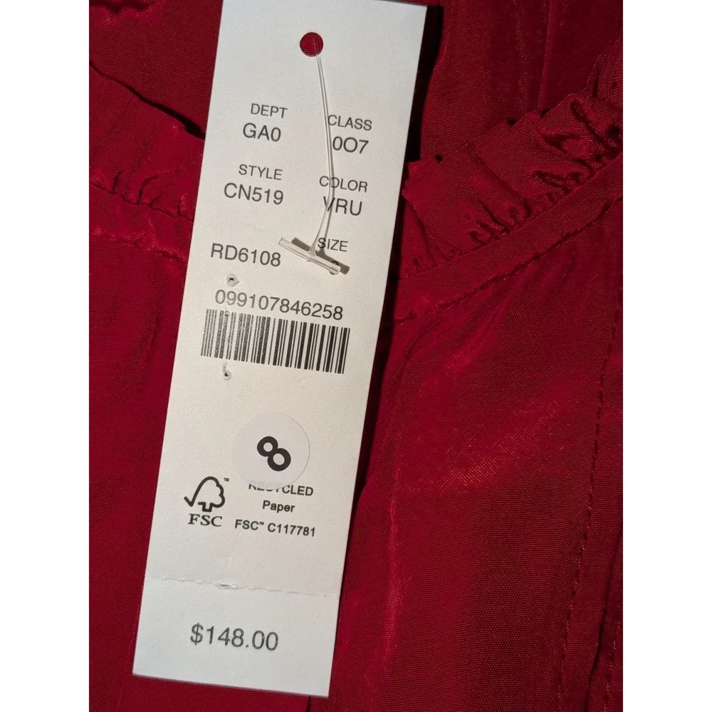 J.Crew CN519 Red Lace Trim Pintuck Ruffle Blouse‎ Top Size 0 NWT  $98
